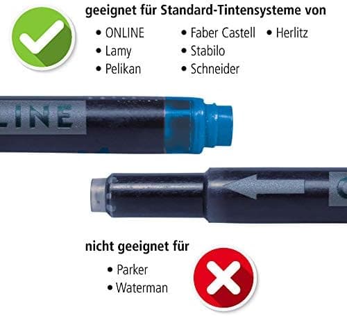 ONLINE Kompatible LAMY Tintenpatronen blau, Universal Patrice, löschbar, für Füllhalter & Tintenroller - Vorteilspack Ko