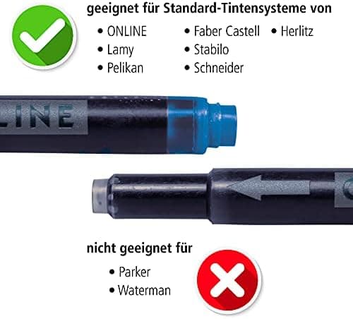 ONLINE Kompatible LAMY Tintenpatronen blau, Universal Patrice, löschbar, für Füllhalter & Tintenroller - Vorteilspack Ko