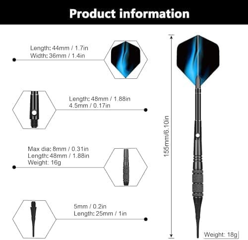 Elektronische Dartscheibe Dartpfeile 12 Stück Soft Darts Pfeile Set 18 Gramm ProfiSoft Dartpfeile
| Soft Darts Pfeile S