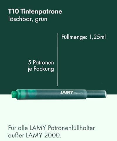 LAMY T10 2er Set löschbare Tintenpatronen mit großem Tintenvorrat - für Professionellen - Ideal für Schreibarbeit im Bür