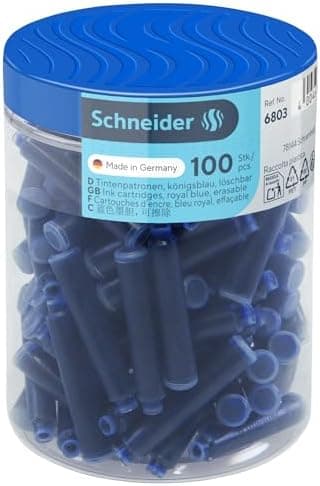 Schneider 6803 Tintenpatronen, königsblau, Standardpatronen für Füller, löschbar, 100 Stück