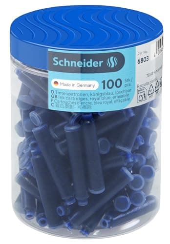 Schneider 6803 Tintenpatronen, königsblau, Standardpatronen für Füller, löschbar, 100 Stück