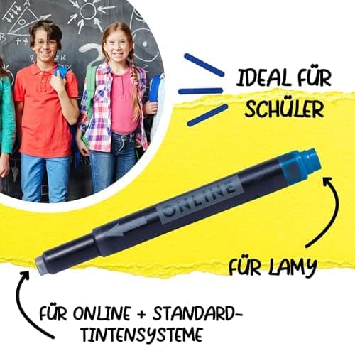 ONLINE Kompatible LAMY Tintenpatronen blau, Universal Patrice, löschbar, für Füllhalter & Tintenroller - Vorteilspack Ko