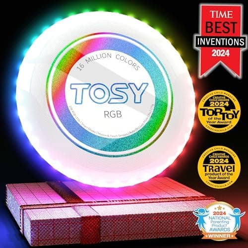 TOSY Flying Disc - 108 RGB-LEDs oder 36 einfarbig, hell, Smart-Modi, Outdoor-Spielzeug für Kinder & Erwachsene, Auto-Auf