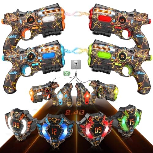 VATOS Wiederaufladbares Laser Tag Set mit 4 Spielern - |4GHz Daten Voll SYNC für Kinder und Erwachsene zur Outdoor-Aktiv
