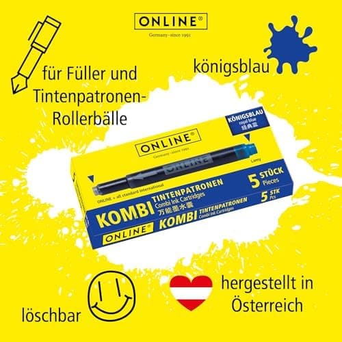 ONLINE Kompatible LAMY Tintenpatronen blau, Universal Patrice, löschbar, für Füllhalter & Tintenroller - Vorteilspack Ko