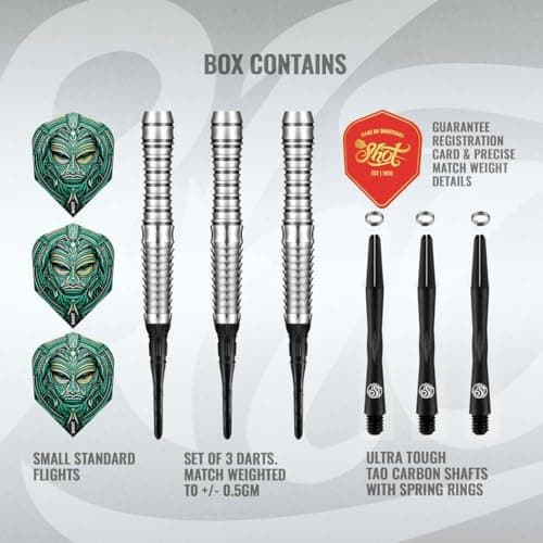 Shot! Tribal Weapon Toki Soft Tip Darts Set für Profis - 90% Tungsten - Elektronische Dartschachte - Neuseeland Herstel
