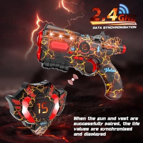VATOS Wiederaufladbares Laser Tag Set mit 4 Spielern - |4GHz Daten Voll SYNC für Kinder und Erwachsene zur Outdoor-Aktiv