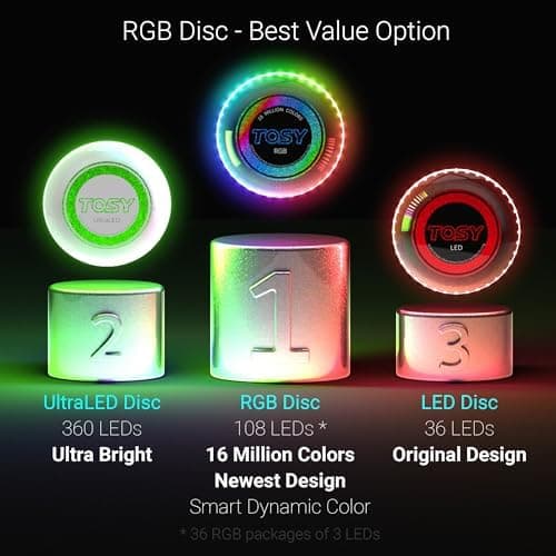 TOSY Flying Disc - 108 RGB-LEDs oder 36 einfarbig, hell, Smart-Modi, Outdoor-Spielzeug für Kinder & Erwachsene, Auto-Auf