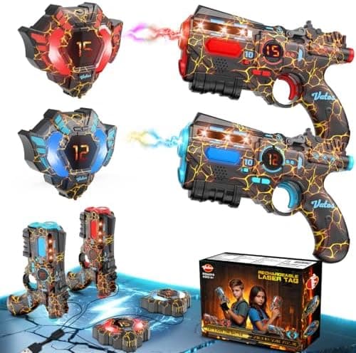 VATOS Wiederaufladbares Laser Tag Set mit 4 Spielern - |4GHz Daten Voll SYNC für Kinder und Erwachsene zur Outdoor-Aktiv