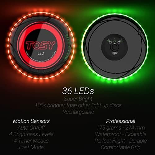 TOSY Flying Disc - 108 RGB-LEDs oder 36 einfarbig, hell, Smart-Modi, Outdoor-Spielzeug für Kinder & Erwachsene, Auto-Auf