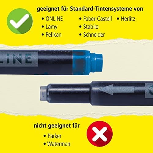 ONLINE Kompatible LAMY Tintenpatronen blau, Universal Patrice, löschbar, für Füllhalter & Tintenroller - Vorteilspack Ko