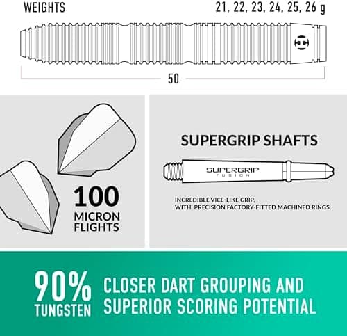 Harrows NX Elite 90% Tungsten Darts | 21-26 g Gewicht | Großes 17-Paket mit Supergrip Schaft & Quantum Flügel, Reiseetui