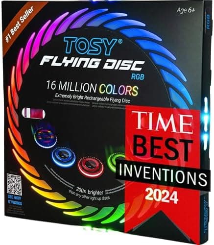 TOSY Flying Disc - 108 RGB-LEDs oder 36 einfarbig, hell, Smart-Modi, Outdoor-Spielzeug für Kinder & Erwachsene, Auto-Auf