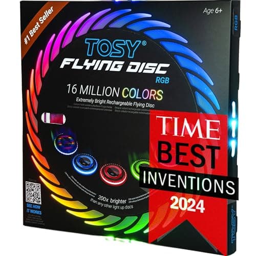 TOSY Flying Disc - 108 RGB-LEDs oder 36 einfarbig, hell, Smart-Modi, Outdoor-Spielzeug für Kinder & Erwachsene, Auto-Auf
