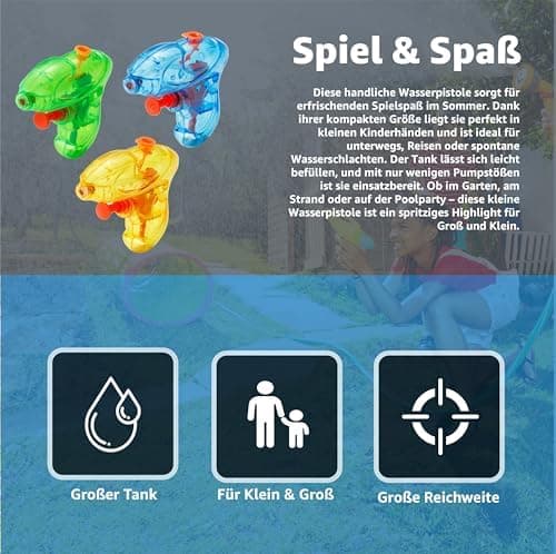 3er Mini Wasserpistolen Set - ideal für Kinder bei heißen Sommertagen mit hohem Druck und praktischer Größe