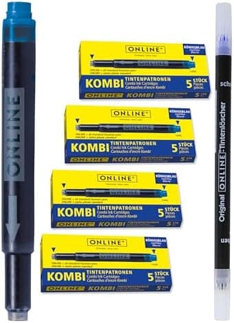 ONLINE Kompatible LAMY Tintenpatronen blau, Universal Patrice, löschbar, für Füllhalter & Tintenroller - Vorteilspack Ko