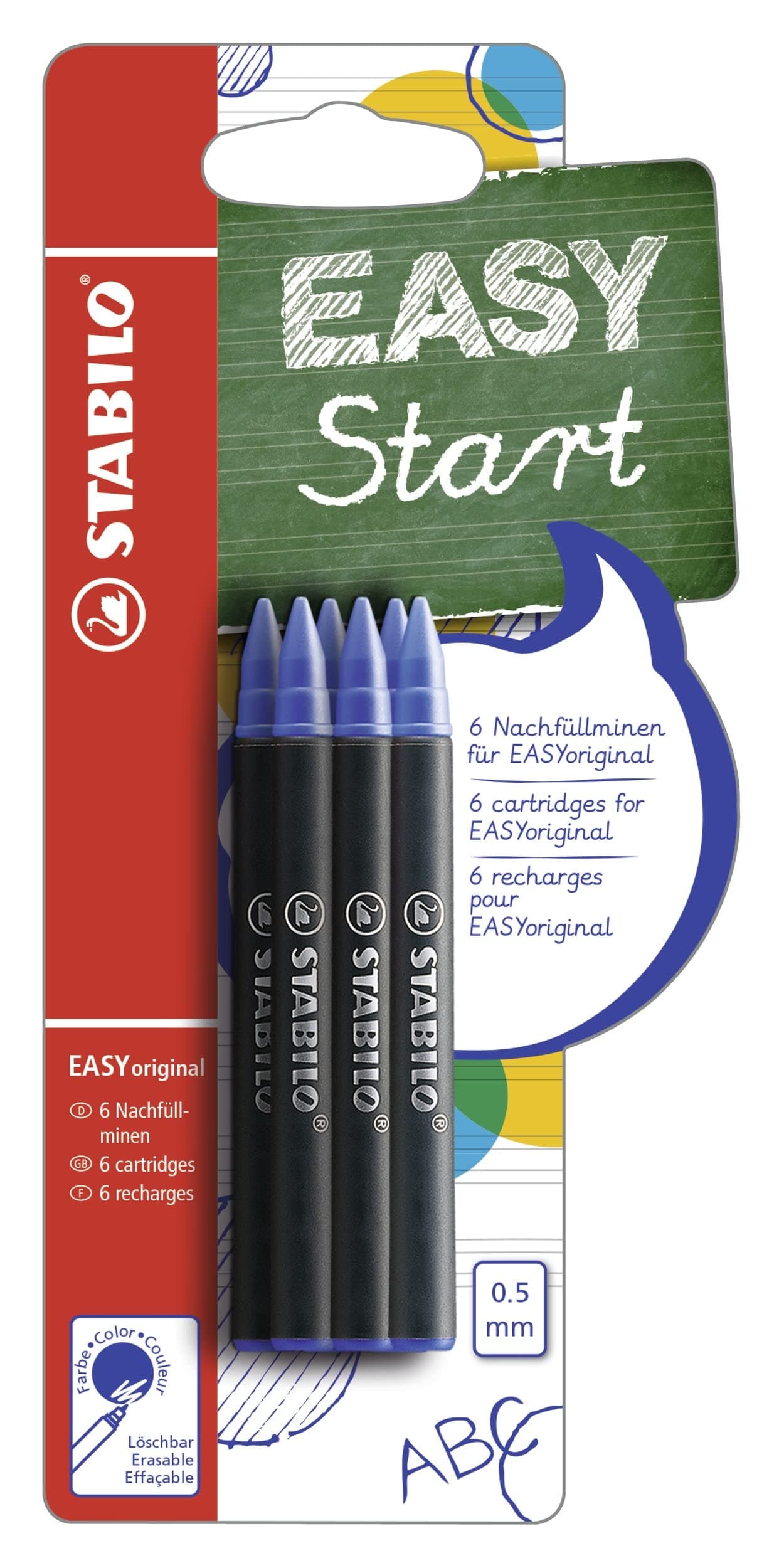 STABILO Tintenpatronen zum Nachfüllen - EASYoriginal Refill - löschbare Tintenpatronen - Schreibstifte - 6er Pack - blau