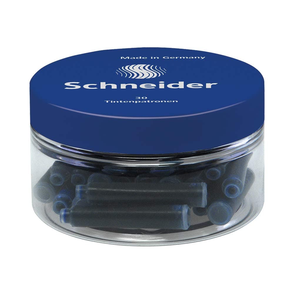 Schneider P006703 Tintenpatronen - Löscharm Tinte, königsblau, 30 Stück - Für Füller - Hohe Schreibqualität - Standardpa