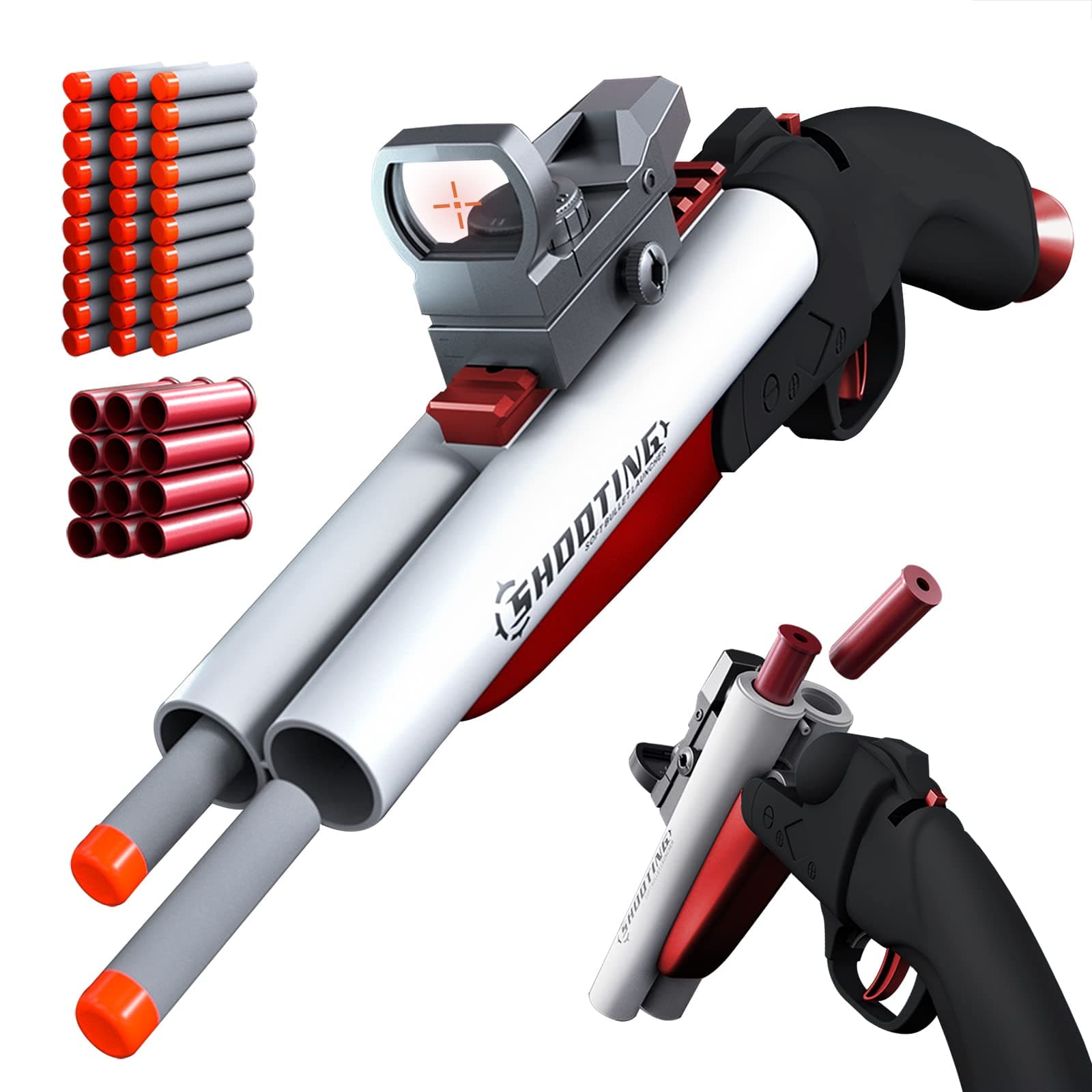 Double Barrel Shotgun Spielzeug - Kinder-Sicher und Spaßbereit - Doppelshooting Schaumblaster für 8+ Jahre - Toy Gun mit
