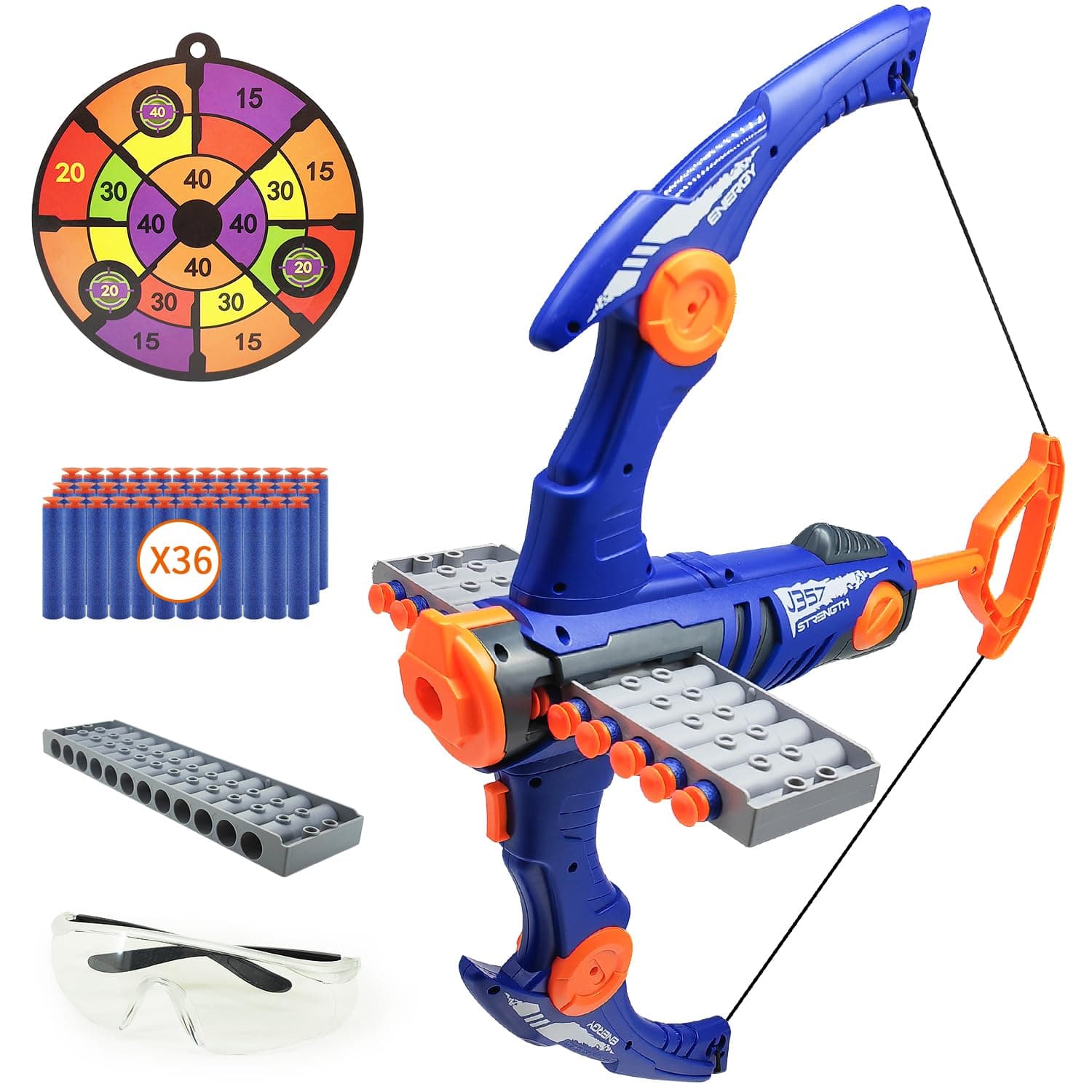 Nerf Gun Kugeln kompatibles Pfeil und Bogen Set 12-Pfeile Clip Shot Schaumstoffkugeln für Erwachsene und Jugendliche Bög