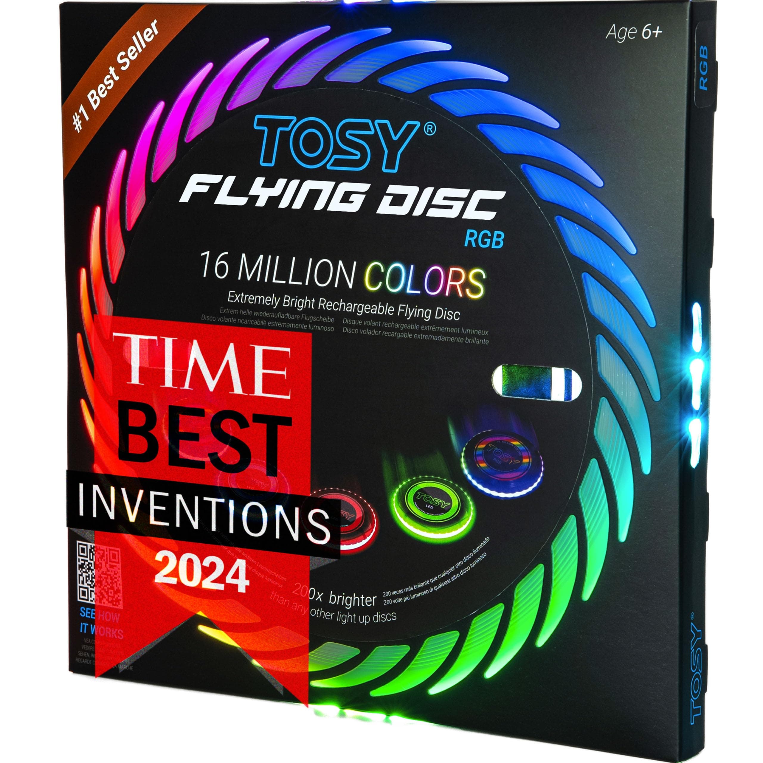 TOSY Flying Disc - 108 RGB-LEDs oder 36 einfarbig, hell, Smart-Modi, Outdoor-Spielzeug für Kinder & Erwachsene, Auto-Auf